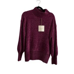 Cynthia Rowley Women XL Burgundy Chenille Knit Soft Cozy Mock Neck Sweater NWT